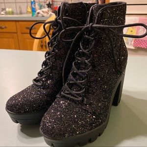 Jessica Simpson Black Chunky Glitter Boots Size 8.5 Brand Nee With Box.